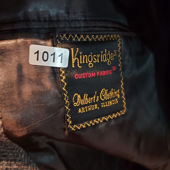 Vintage Kingsridge 44R Pure Wool Brown Plaid Herringbone Blazer Sport Coat - Picture 12 of 12